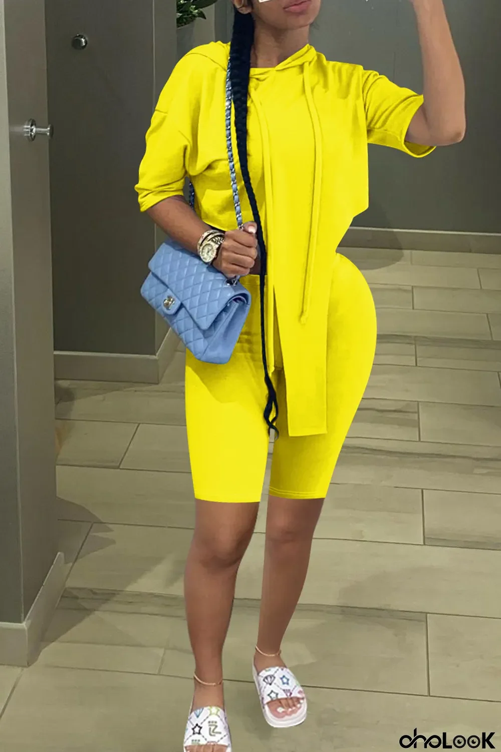 Grey Fashion Casual Solid Asymmetrical Spaghetti Strap Short Sleeve Two Pieces