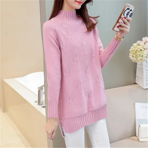 Women Knit Sweater Pullover Autumn Winter Clothes Korean Solid Long Sleeve Pull Warm Half Turtleneck Sweater Female Jumper Tops