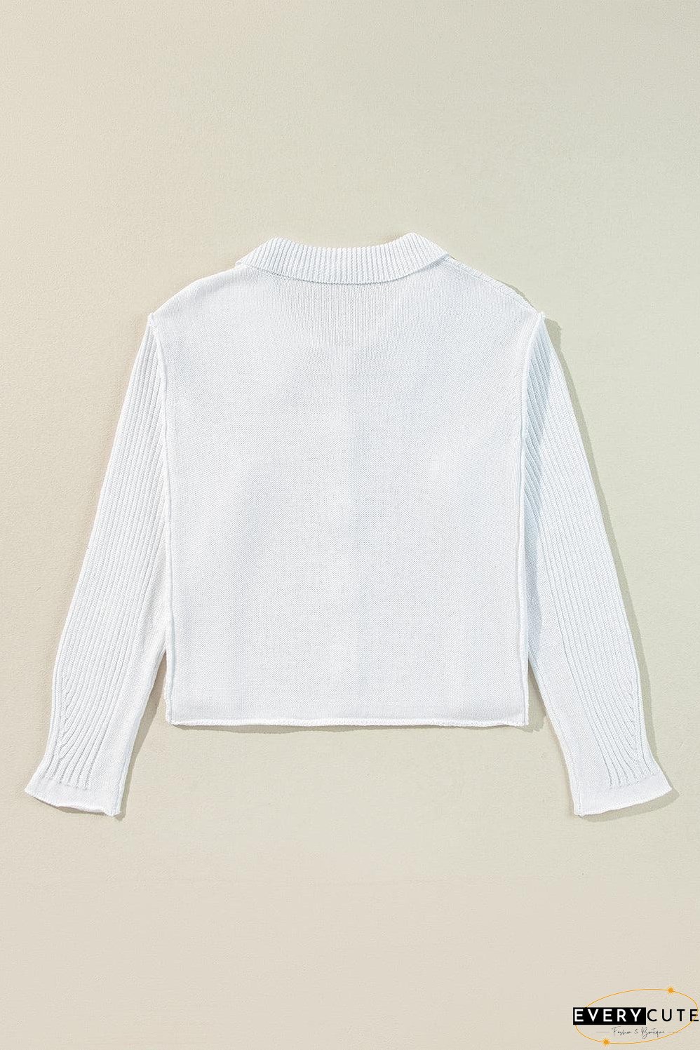 White Collared Button-up Loose Fit Casual Sweater