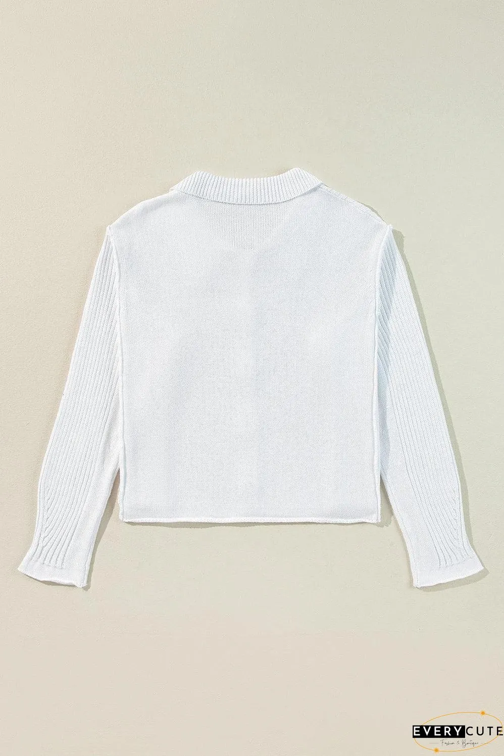 White Collared Button-up Loose Fit Casual Sweater