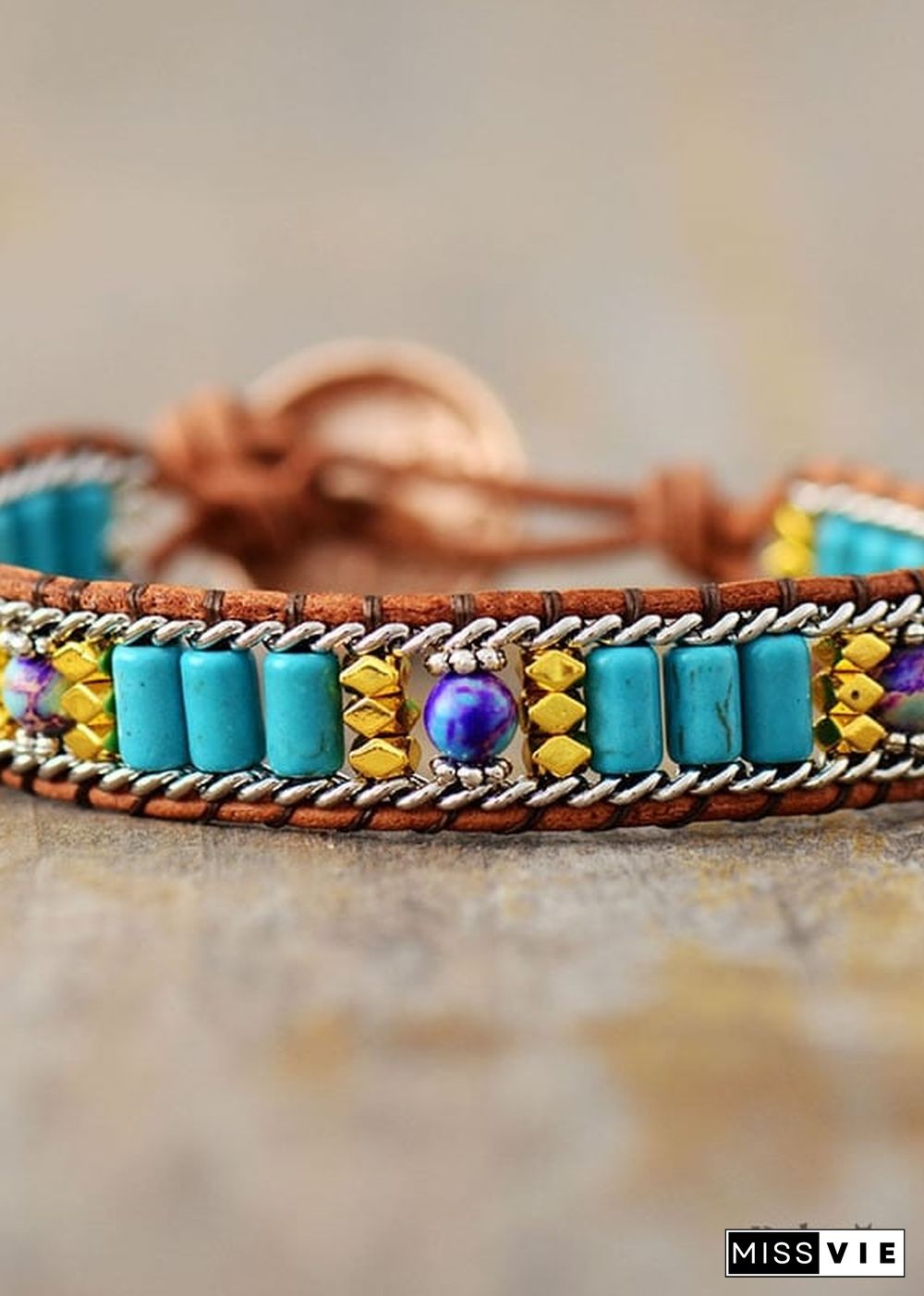 Boho Bracelet, Leather Wrap Bracelet, Weave Bracelet, Turquoises Chain