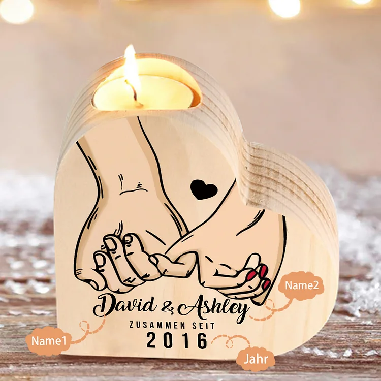 Kettenmachen Herzform Kerzenhalter-Personalisierte 2 Namen & Jahr Kerzenständer für Paare