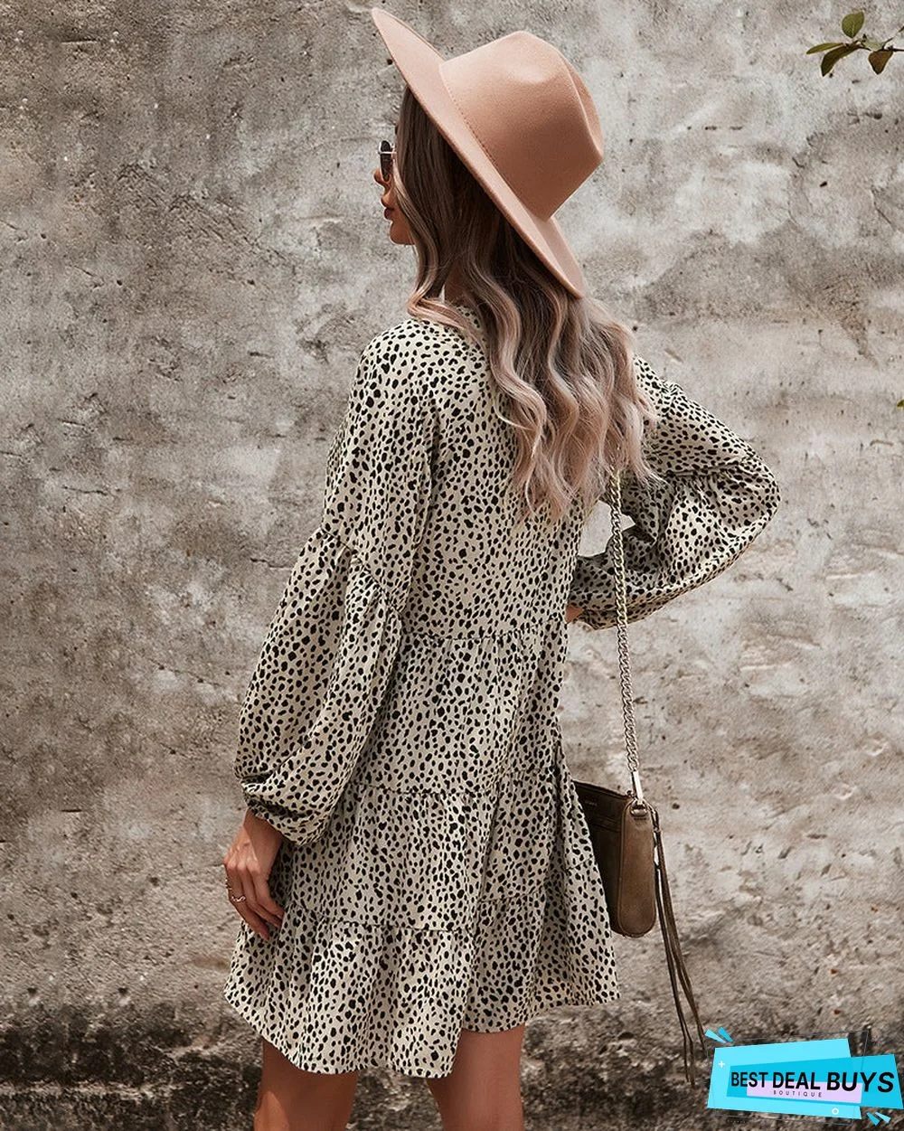 European and American Long Sleeve Fashion Women's Leopard Print Dress