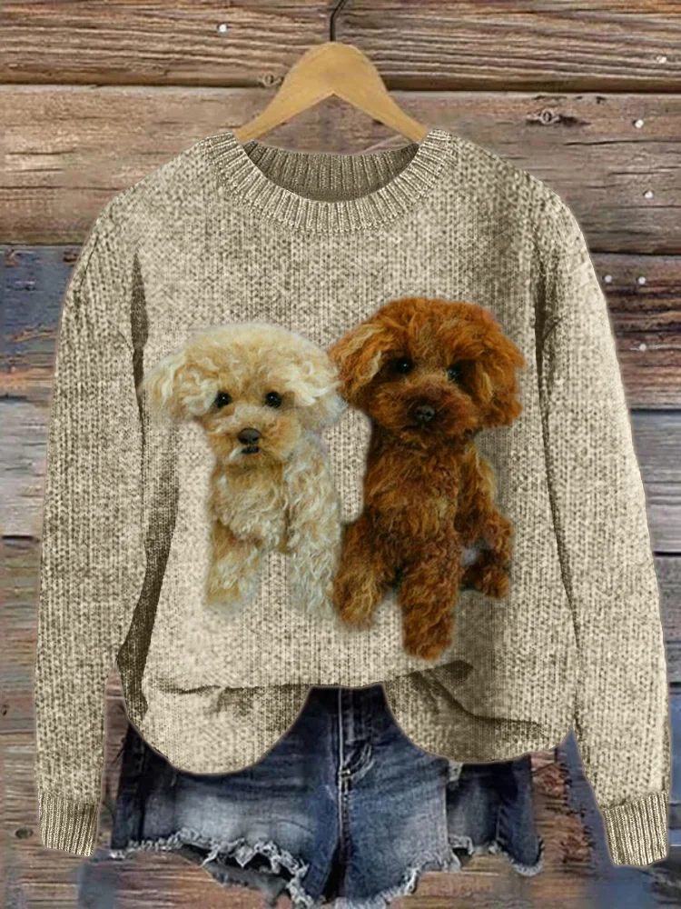 VChics Fuzzy Poodles Puppy Felt Cozy Knit Sweater