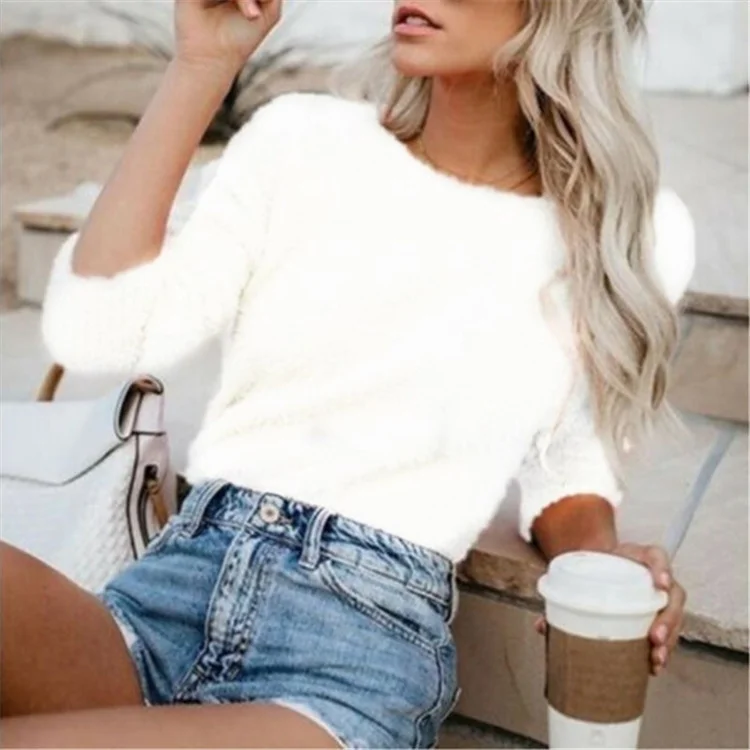 Uveng Uveng Women'swear Wish New Solid Color Fashion Long Sleeve Cashmeat Shirt Women