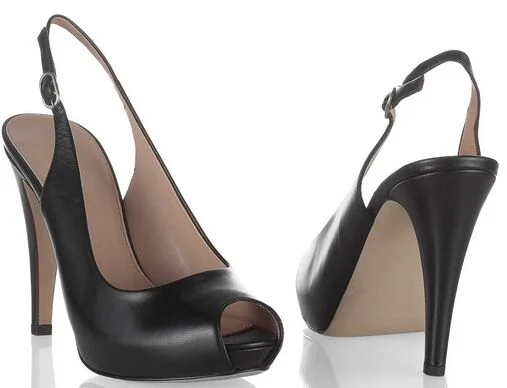 Custom Made Peep Toe Slingback Pumps in Black |FSJ Shoes