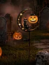 Solar Powered Black Cat & Pumpkin Moon Stake Light Weatherproof Moon Cats LED Stakes Light Auto On/Off Halloween Decorations Solar Lamp for Outdoor Patio Pathway Yard Lawn Decors
