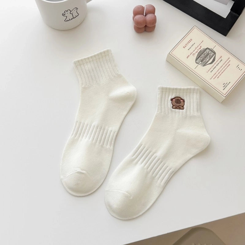 Socks Women’s Mid-tube Socks Cotton Socks Spring And Summer Sweat-absorbent Sports Cotton Socks White Women’s Socks Embroidered Kabibala Tide Socks