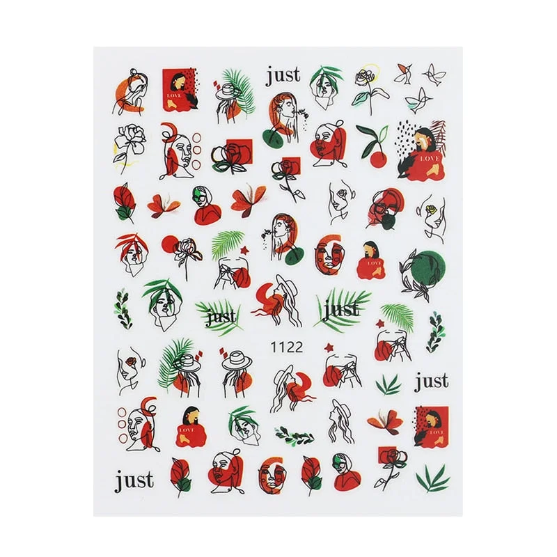 Hot Sale 3D Nail Sticker Lady Face Geometric Stickers for Nails Abstract Image Design Nails Accessories Manicure Stickers