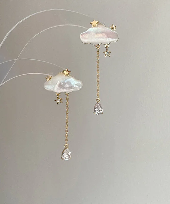 Vogue Gold Copper Overgild Cloud Raindrop Tassel Drop Earrings