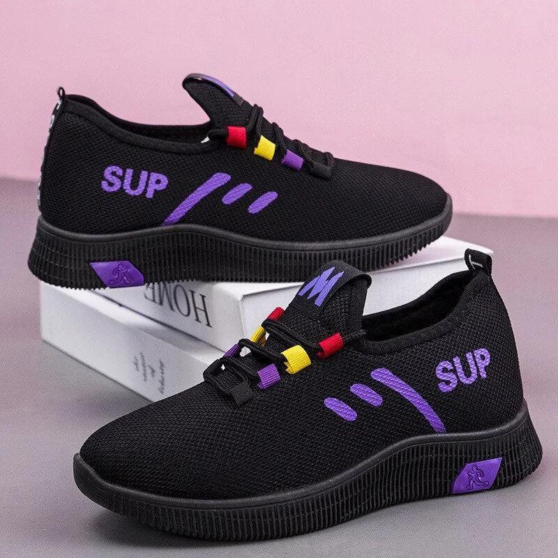 Women Breathable Platform Sneakers Fashion 2021 Spring New Lace-up Casual Shoes Women Vulcanized Shoes Black Shoes for Women