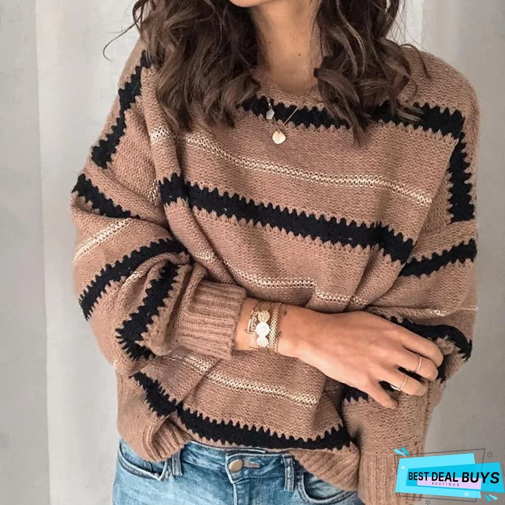 Fashion Loose Striped Crew Neck Sweater