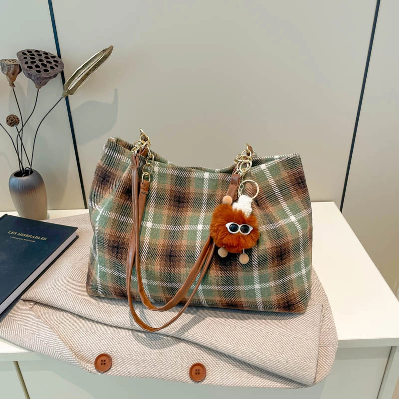 Women’s Medium Cloth Lattice Streetwear Square Zipper Shoulder Bag Underarm Bag