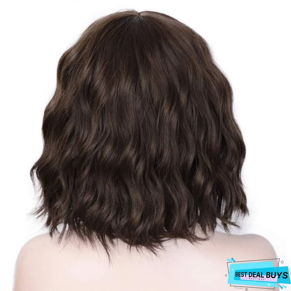 Women's Short Curly Hair Wig Headgear with Bangs Wigs Chemical Fiber Wig Headgear