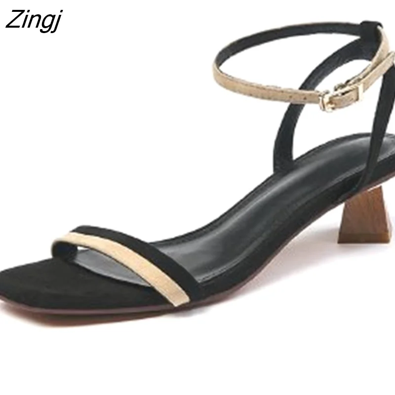 Zingj New Fashion Women's Shoes Casual Buckle Strap Shoes Women's Sandals Thick Heel Ankle Strap Narrow Strap Summer Sandals