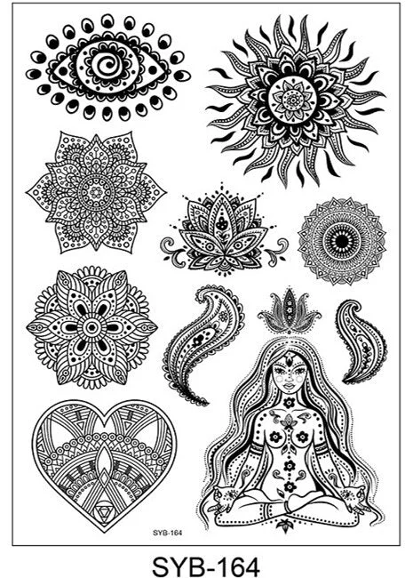 18 Kinds Women Temporary Tattoo Black Mandala Flowers Tattoos Sticker Body Art Waterproof Disposable tatouage temporaire