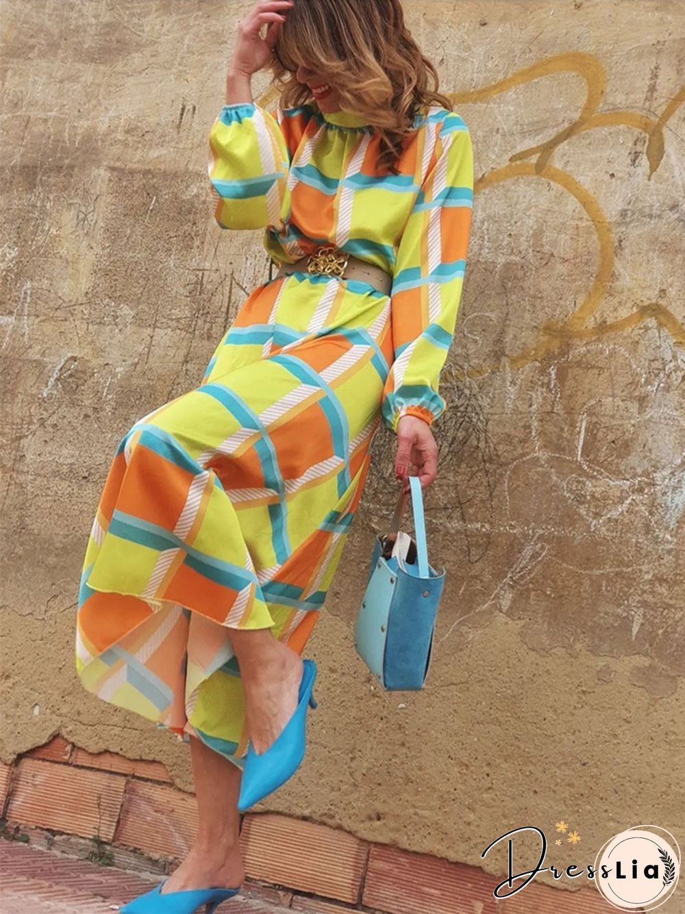 Casual and Loose Print A-line Dress with Waist Reduction