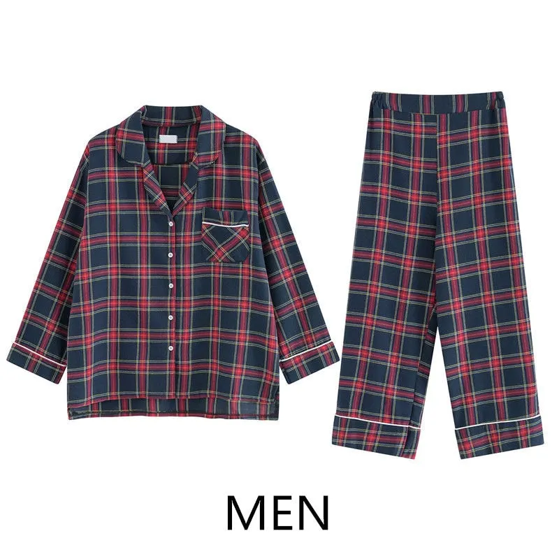 1Set Couple Pajamas Set Fashion Grid Color Homewear for Women Men Sleepwear Soft Cotton Pyjamas Couples Pijamas Mujer Home Suits
