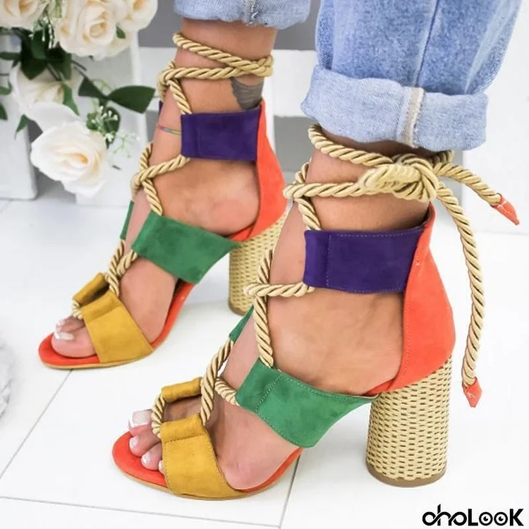 Women's Fashion Lace Up High Heel Sandals for Summer