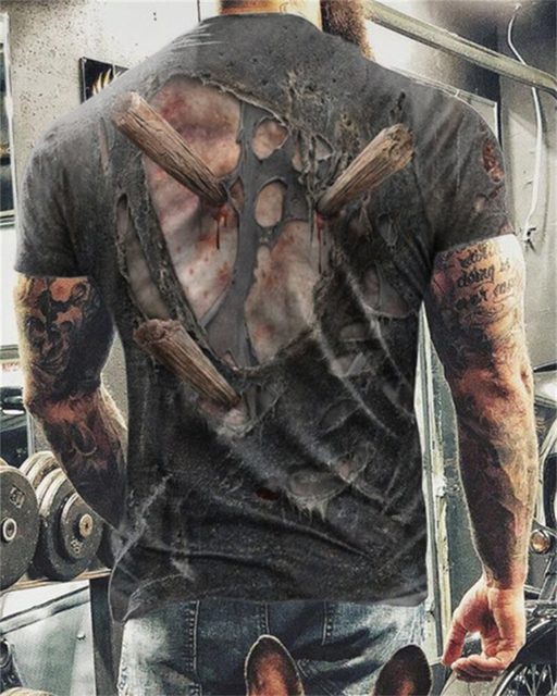Aonga Halloween Summer Fashion Horror Skull 3D Print Men's T-Shirt O-Neck Short Sleeve Casual Breathable Oversized Male T Shirt Top Men Clothing aonga