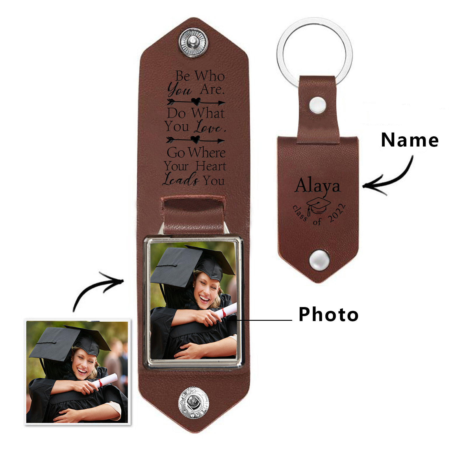 Personalised Graduation Leather Keychain Custom Name & Photo Keychain Graduation Gift - Be Who You Are-Jessemade AU