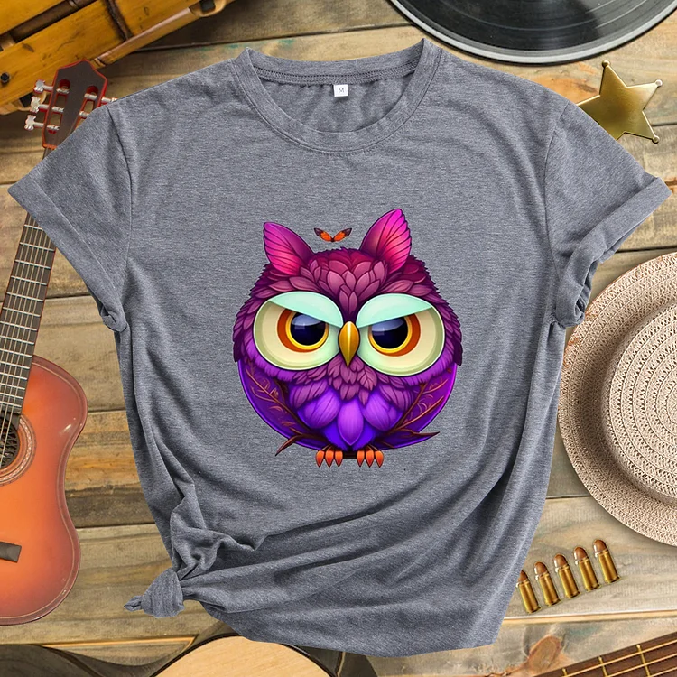 Creative Owl Pattern Neck T-shirt-Annaletters