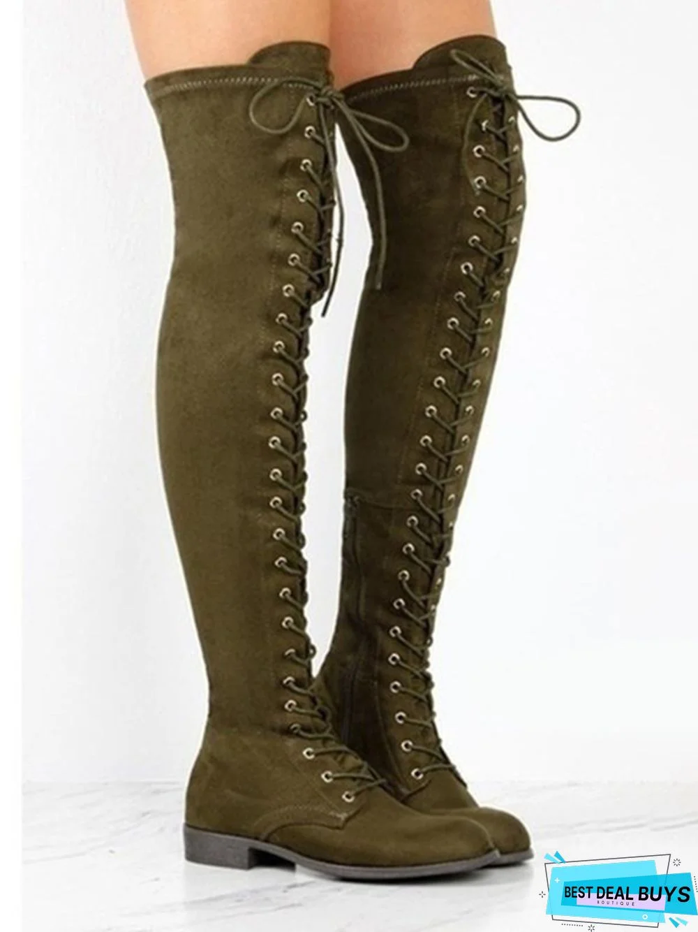 Lace-Up Front Over Knee Low Heel Rider Boots
