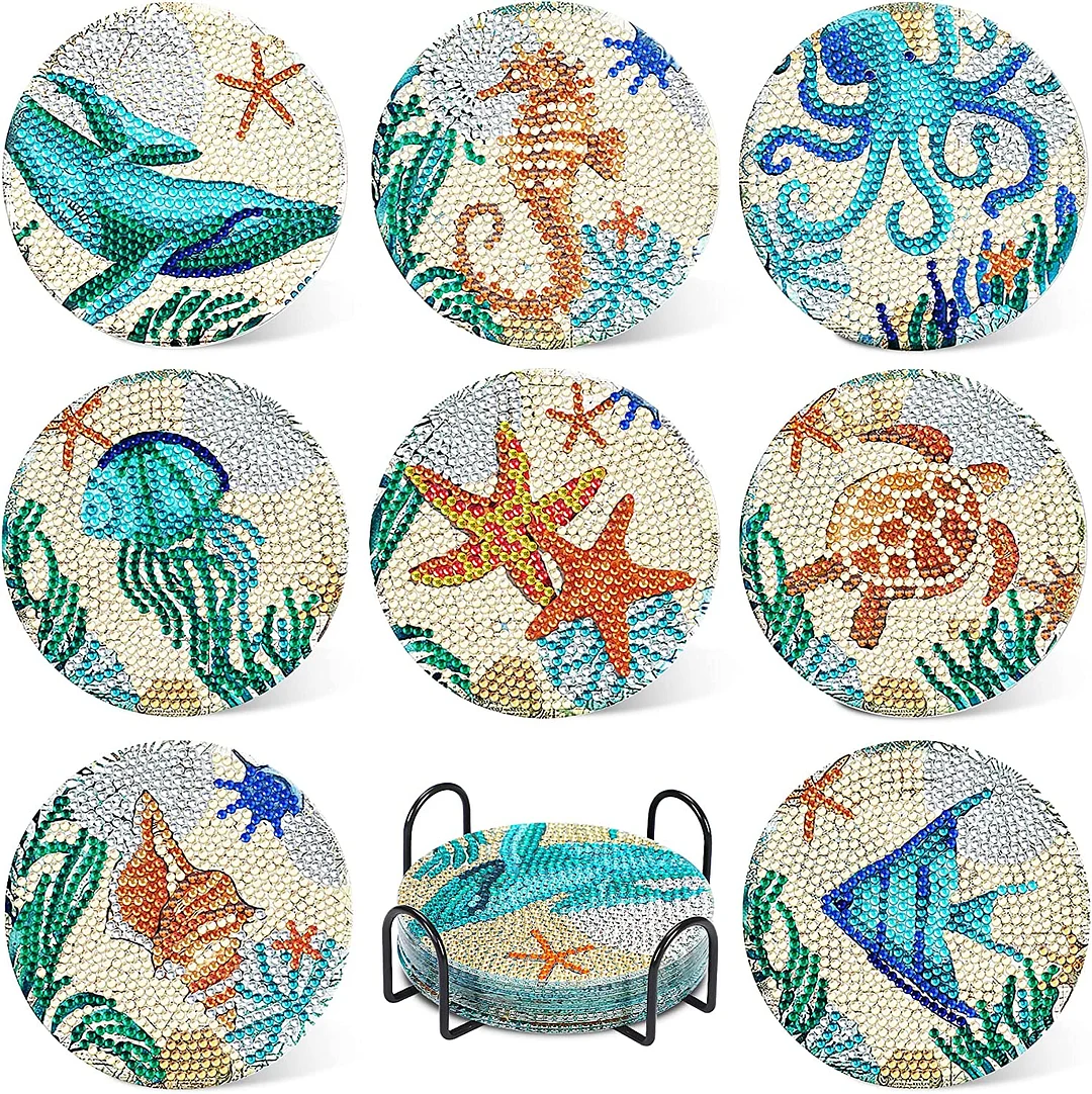 DIY Wooden Marine Life Coasters Diamond Painting Kits for Beginners, Adults & Kids Art Craft Supplies