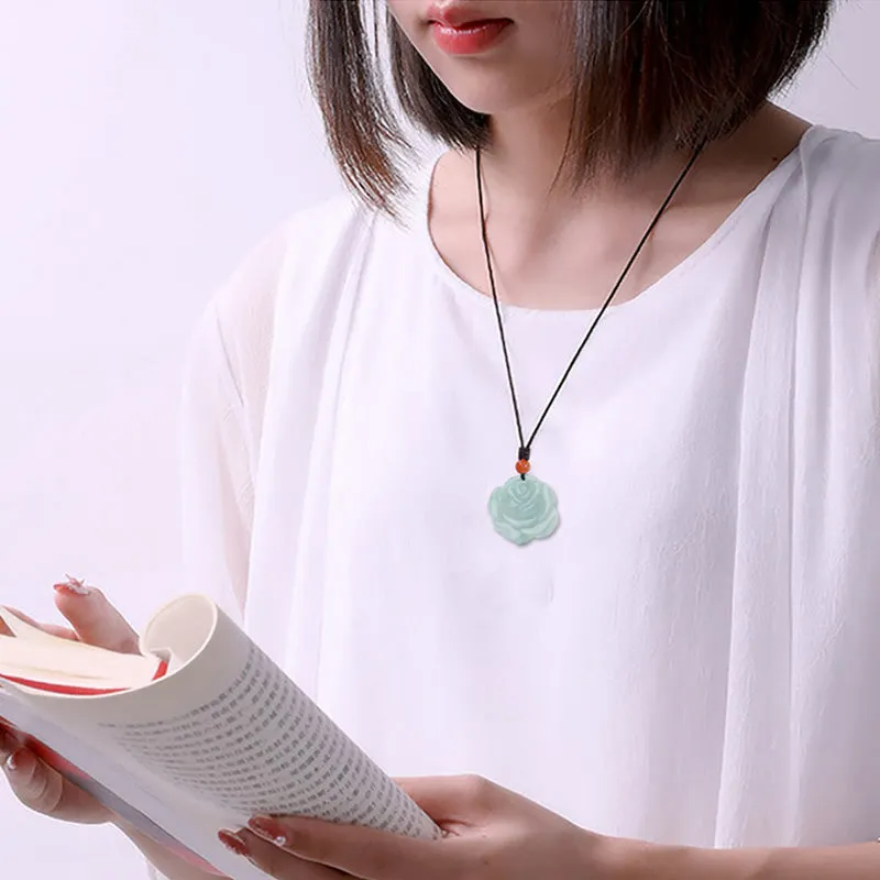Lotus Pattern Jade Abundance Prosperity Necklace String Pendant
