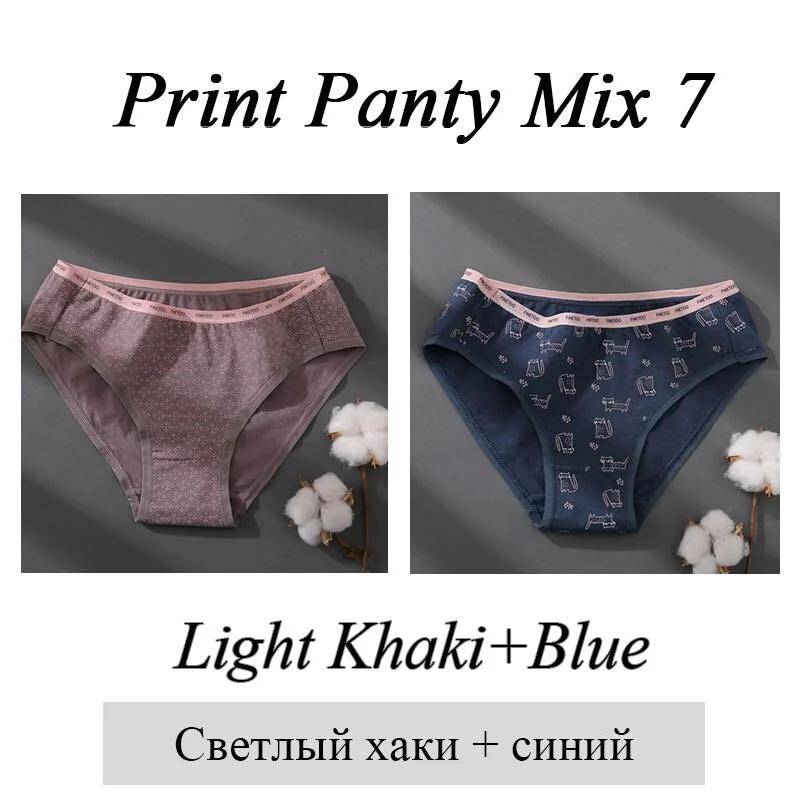 FINETOO Women 1Pc/2Pcs Cotton Panties Female Print Briefs Sexy Low-Rise Underpants Girls Cute Plus Size M-2XL Intimates Lingerie