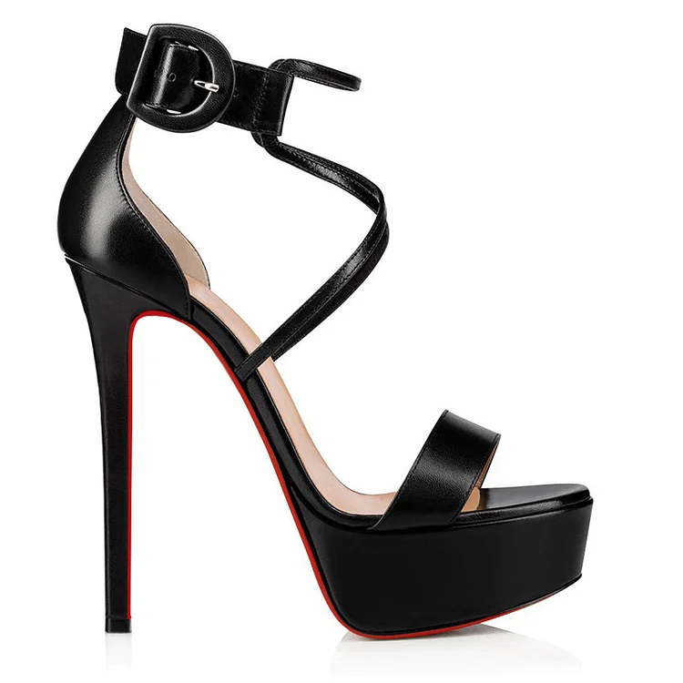 150mm Women's Stilettos Ankle Strap Crisscross Open Toe Red Bottoms Platform Sandals VOCOSI VOCOSI