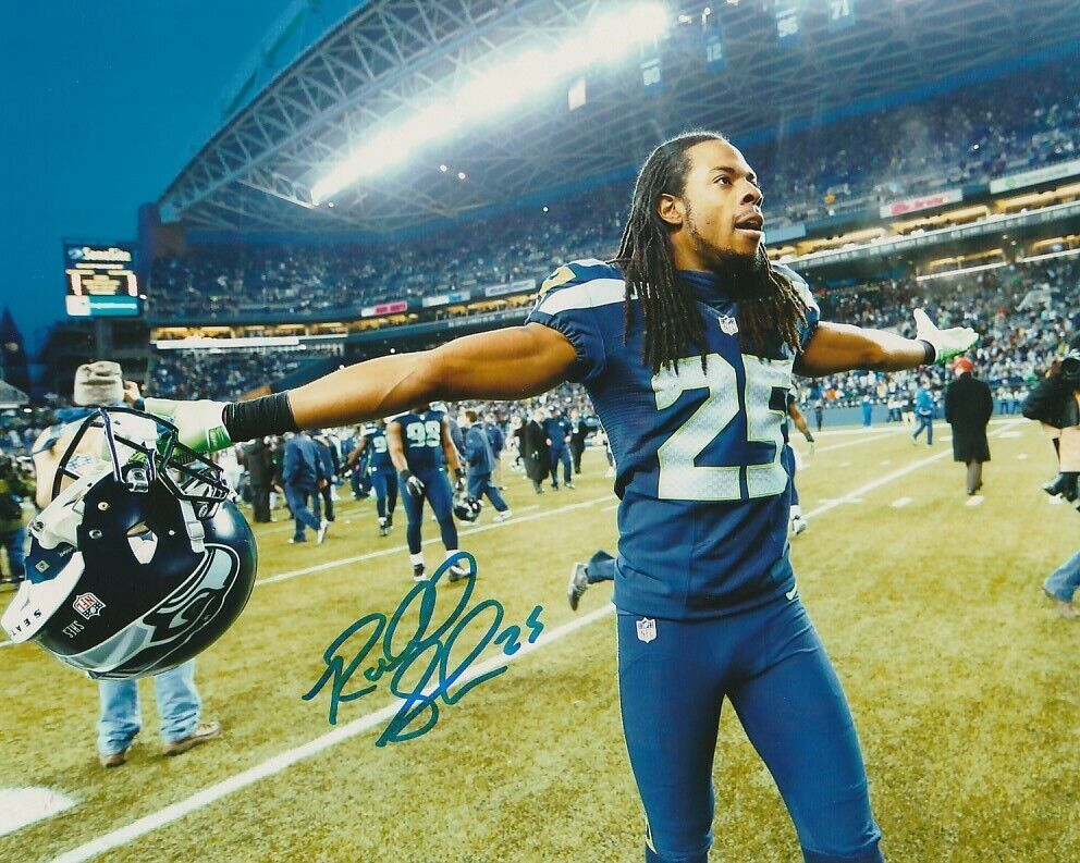 RICHARD SHERMAN SIGNED SEATTLE SEAHAWKS FOOTBALL 8x10 Photo Poster painting #2 NFL EXACT PROOF!