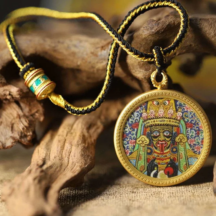 Thangka Buddha Wealth and Prosperity Zakiram Goddess of Wealth Circular Thangka Pendant