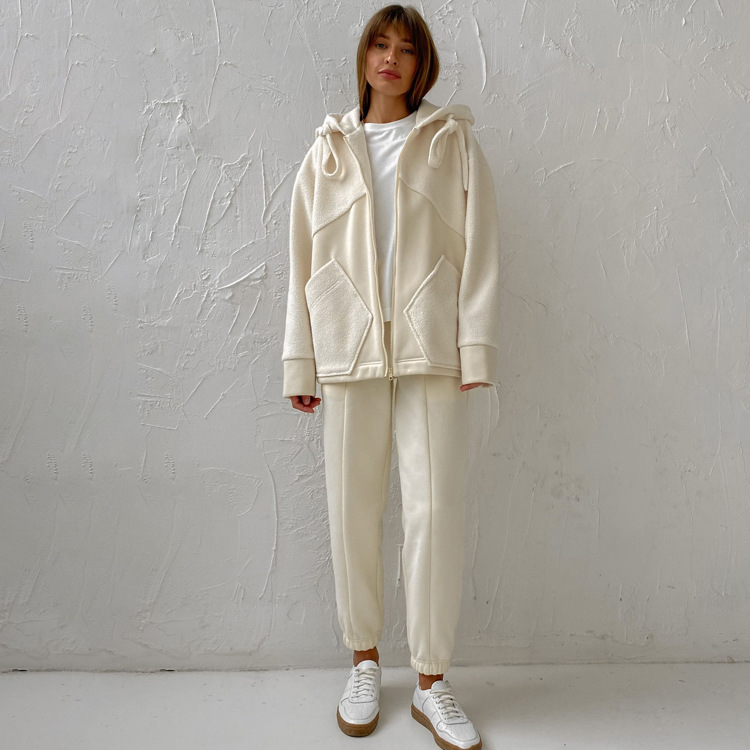Ootddress Autumn Fashion Women 2 Piece-Set Zipper Casual Cardigan And Straight Legg Outfits Slim Patchwork Hoodie Women's Pants Sets