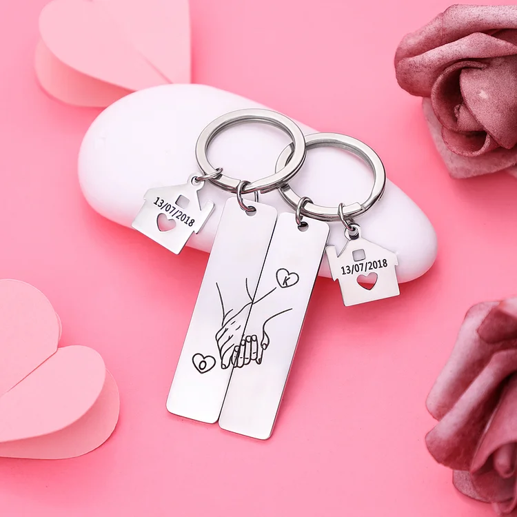 To My Man/My Love Keychain Holding Hands Couple Keychain Set Personalised Date Initial Keyring Matching Couple Gifts-Jessemade AU