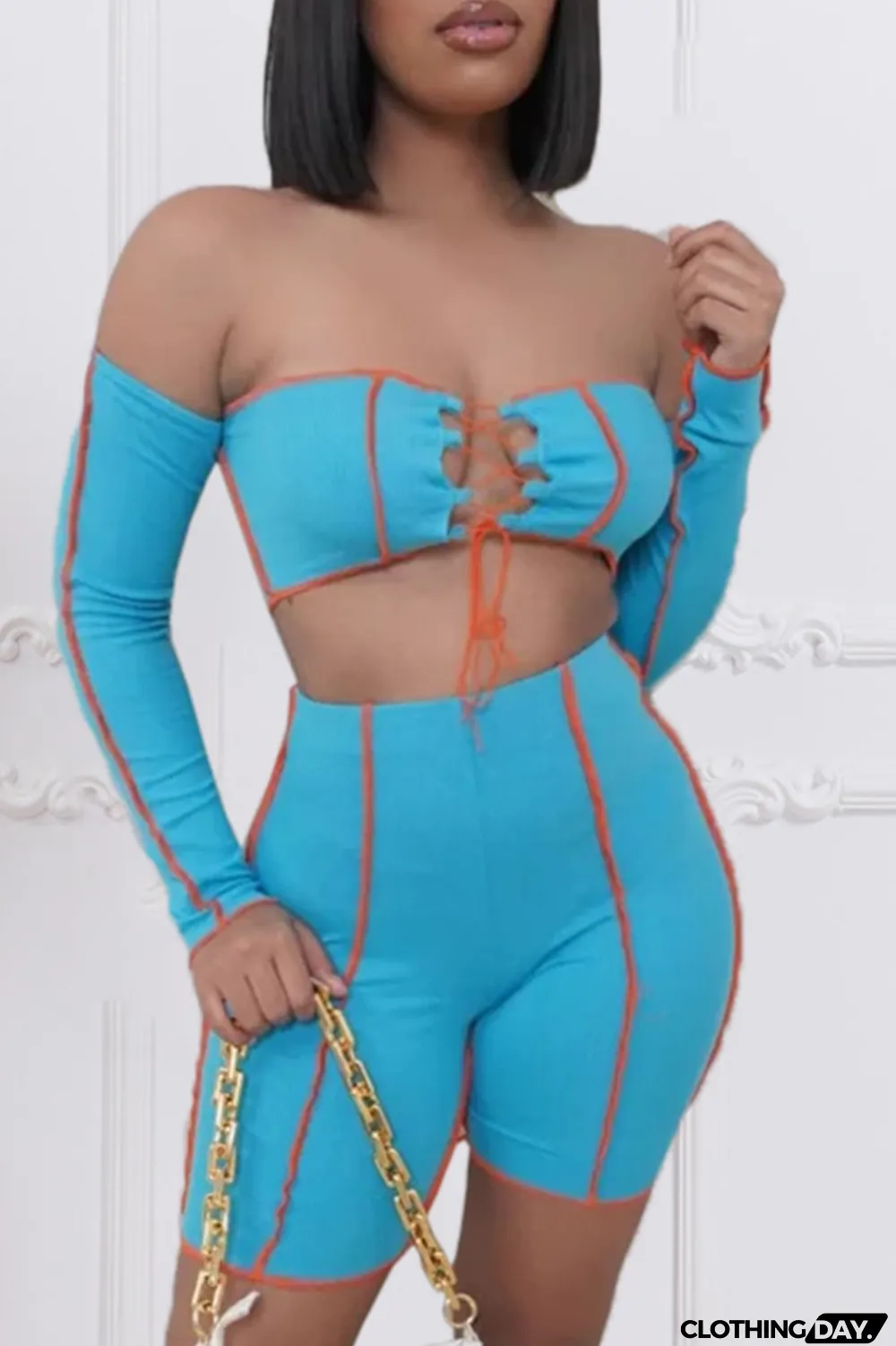 Grey Street Solid Bandage Strapless Long Sleeve Two Pieces