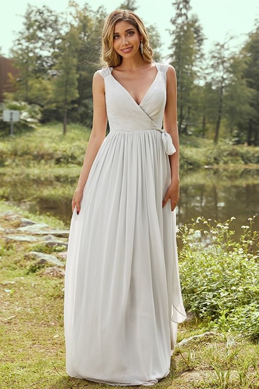 Luluslly V-Neck Sleeveless Chiffon Long Bridesmaid Dress With Slit