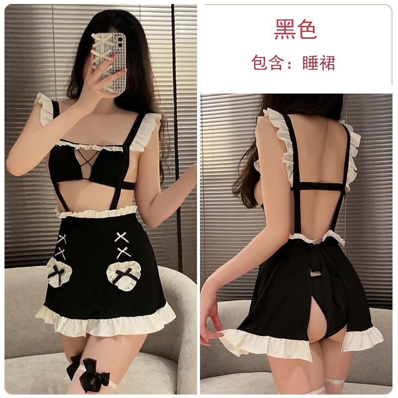 瑰若女仆角色套装 甜美女仆角色性感镂空开叉激情免脱诱惑制服情趣套装