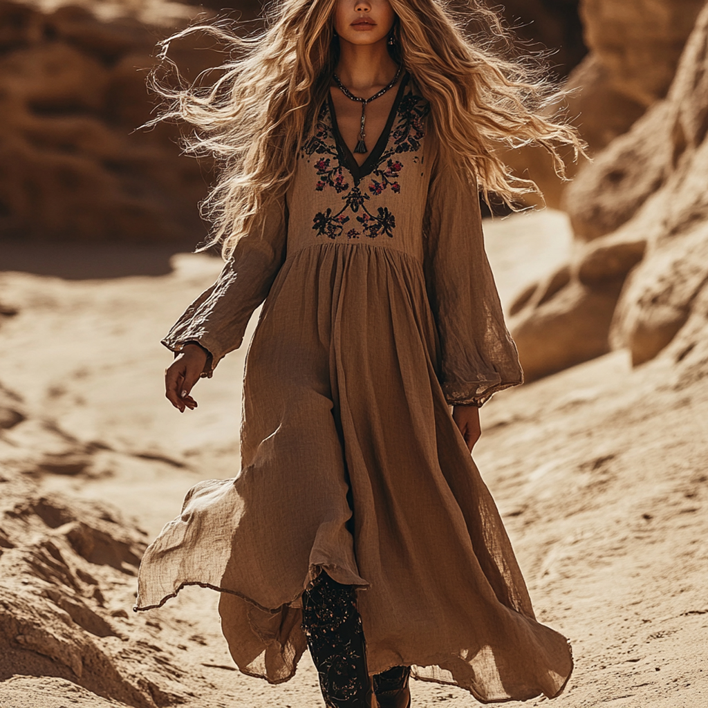 Desert Style Holiday Bohemian Vintage Linen Casual Dress