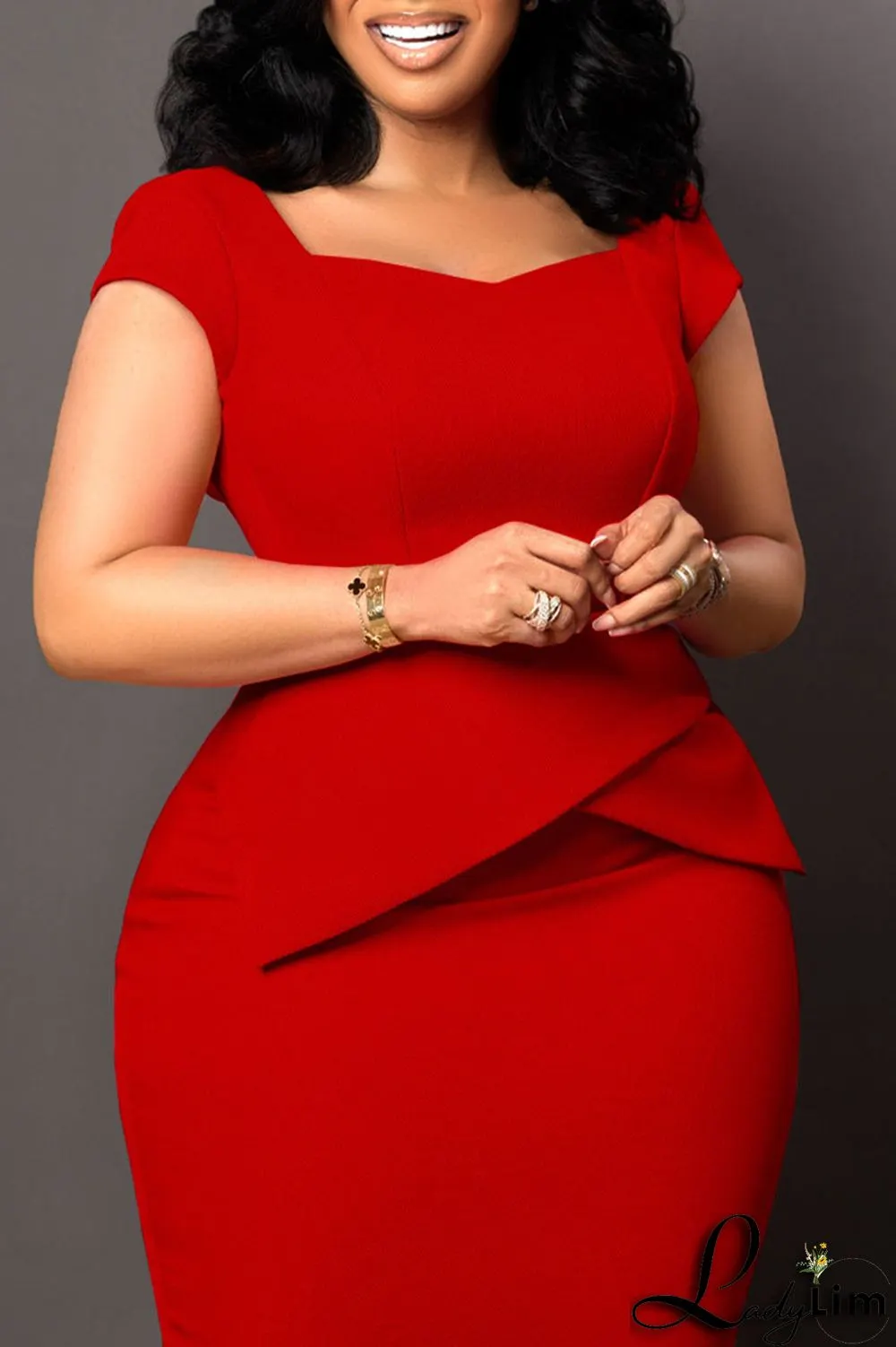 Red Elegant Solid Patchwork Square Collar One Step Skirt Dresses