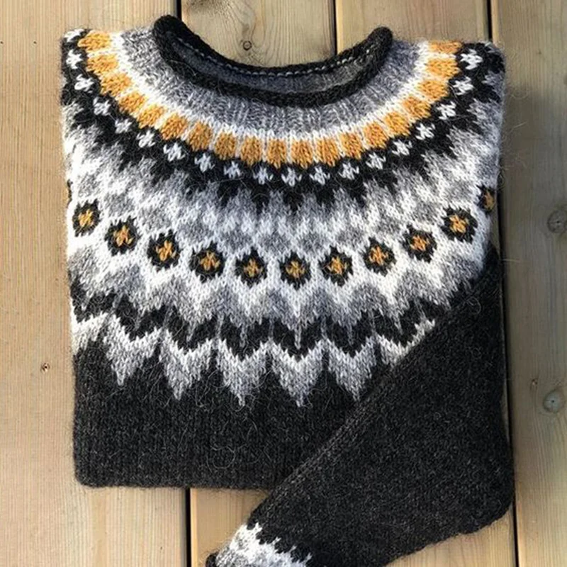 Vintage Icelandic Printed Knit Comfy Pullover Sweater