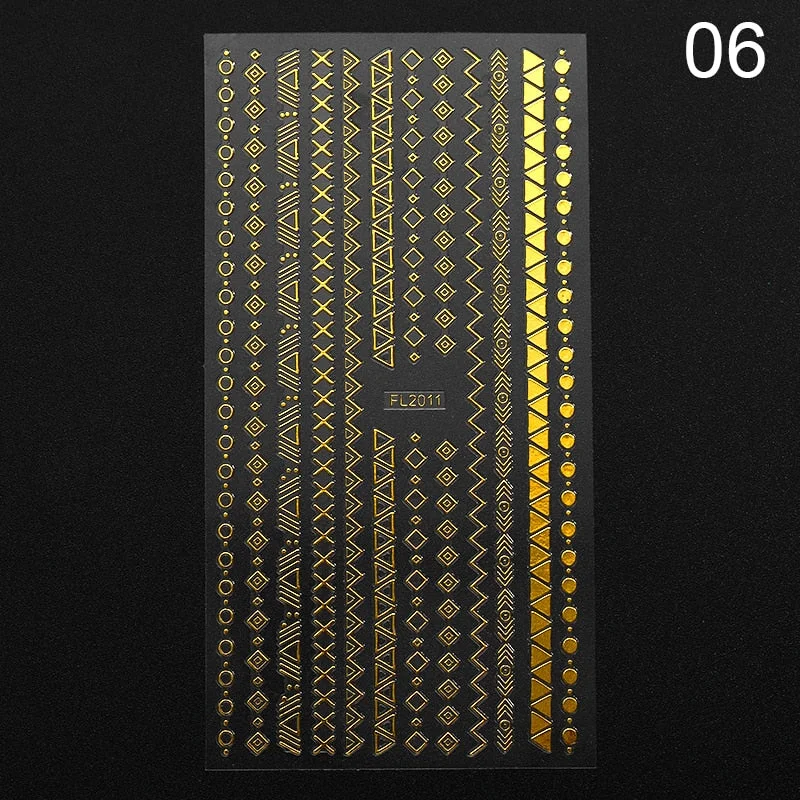 1PC Gold Black White Linear Nail Sticker Mix Pattern Transfer Various 3D Adhesive Decals Nail Decoration DIY Design