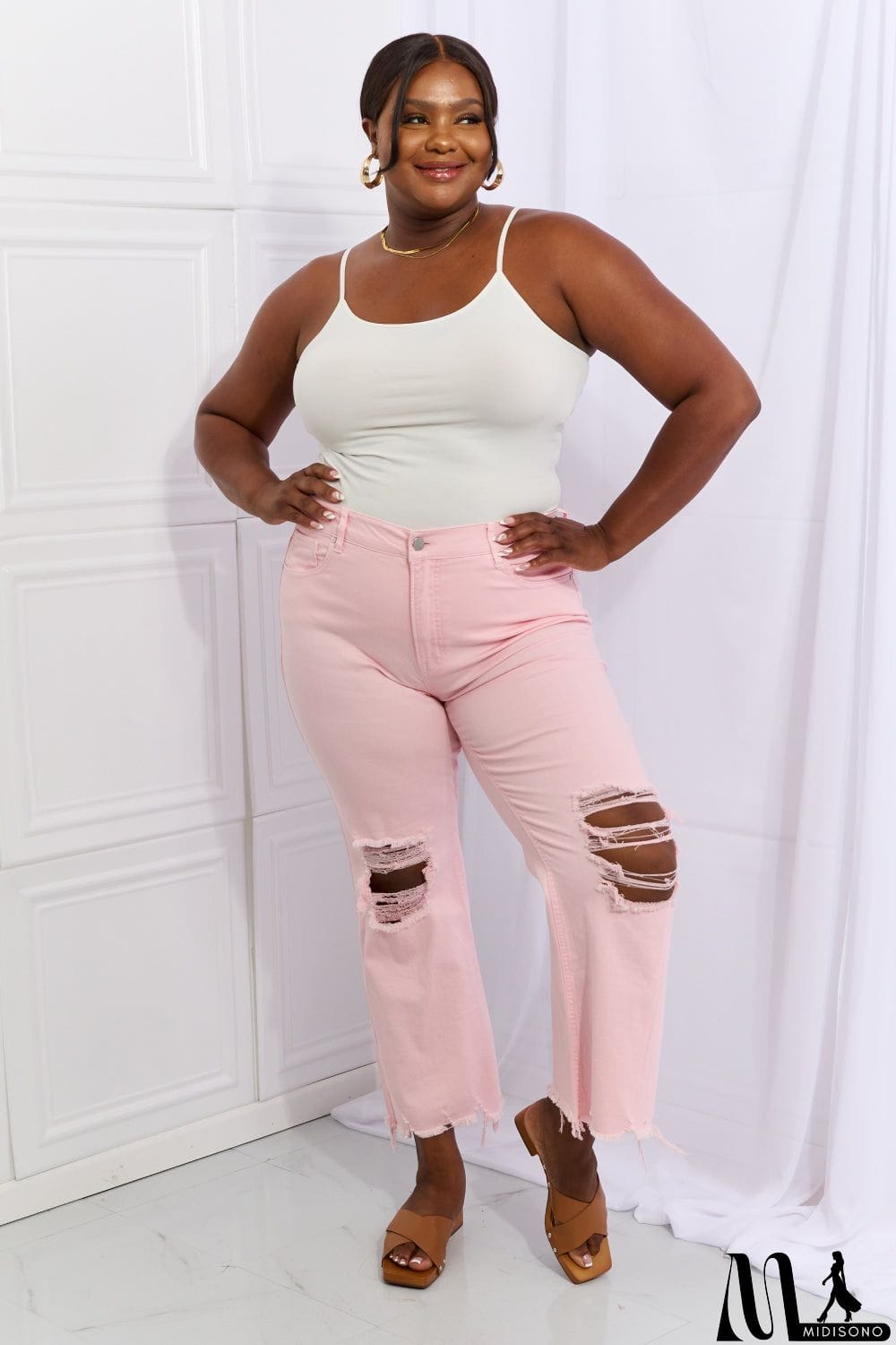 MidiSono - RISEN Miley Full Size Distressed Ankle Flare Jeans