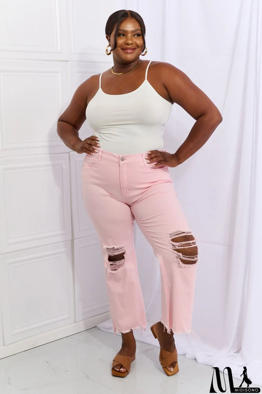 MidiSono - RISEN Miley Full Size Distressed Ankle Flare Jeans