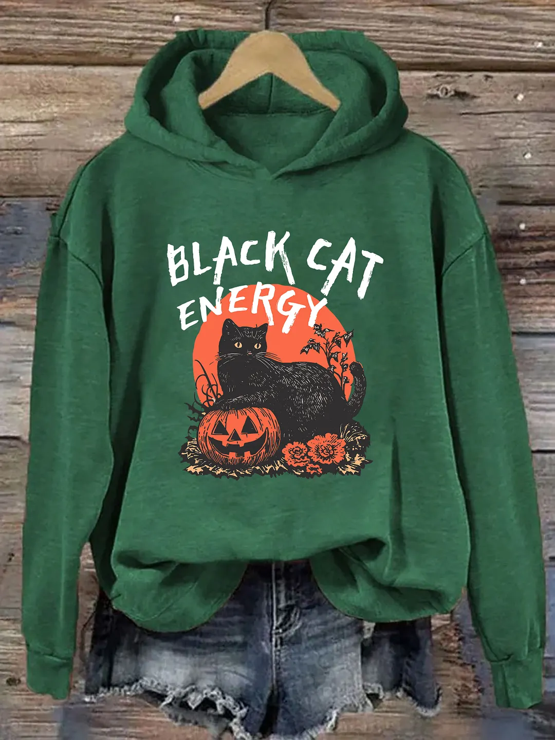 Black Cat Energy Funny Halloween Hoodie