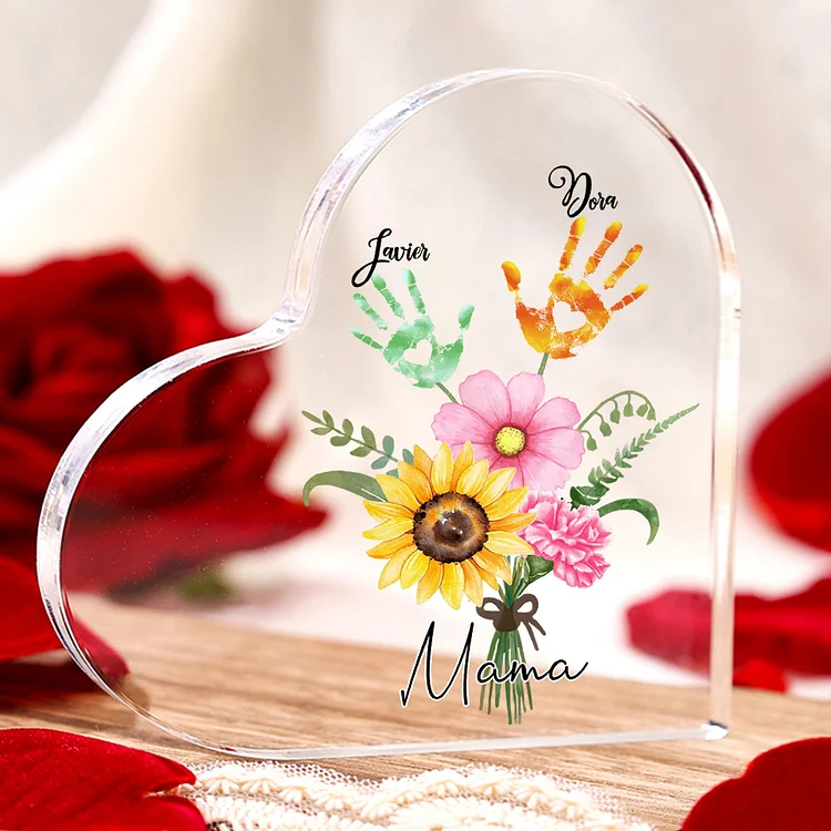 Kettenmachen Personalisierte 2 Namen Herz Acryl-Deko Blumenstrauß Schreibtischdekoration für Mutter