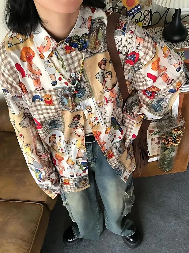 Brownm Cartoon Oversized Shirt