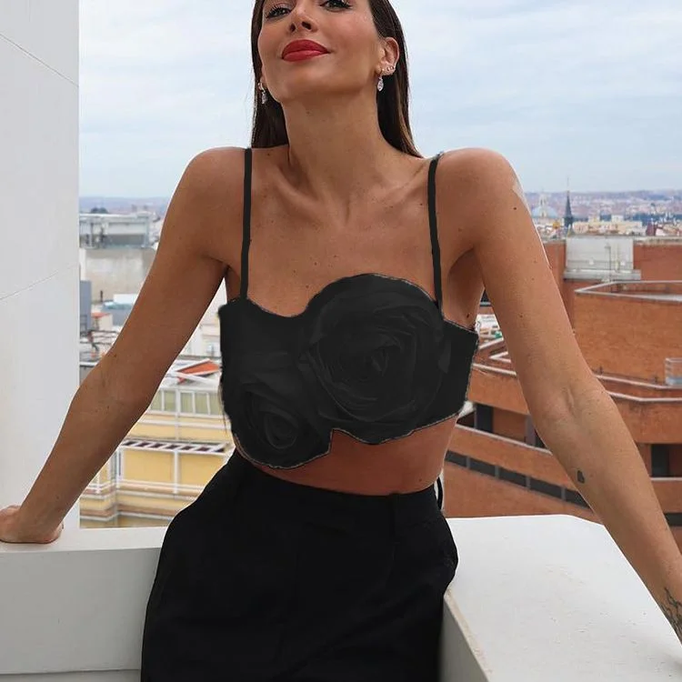 2022 White Floral Spaghetti Strap Women Crop Top Backless Summer Elegant Tank Tops Sexy Fashion Casual Cami Sleeveless