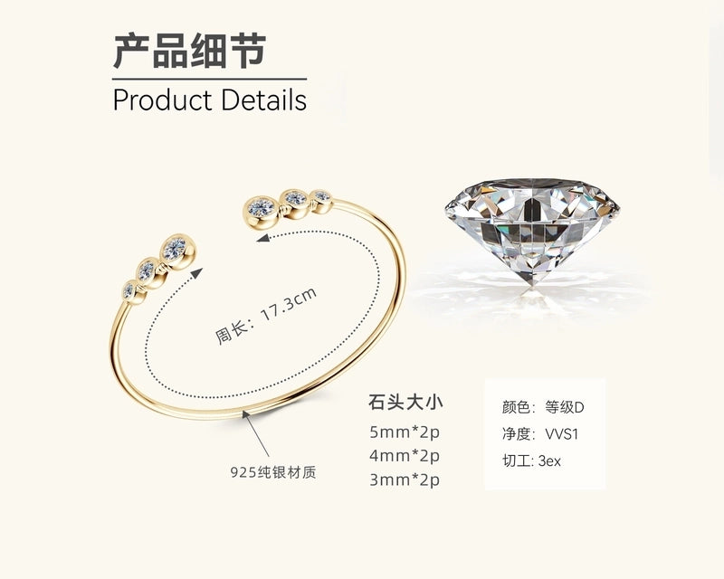 925 Sterling Silver Moissanite Heart Shape Bangle