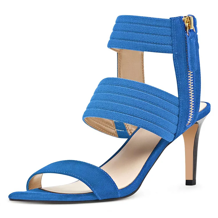 Blue Ankle Strap Stiletto Heel Sandals for Women |FSJ Shoes